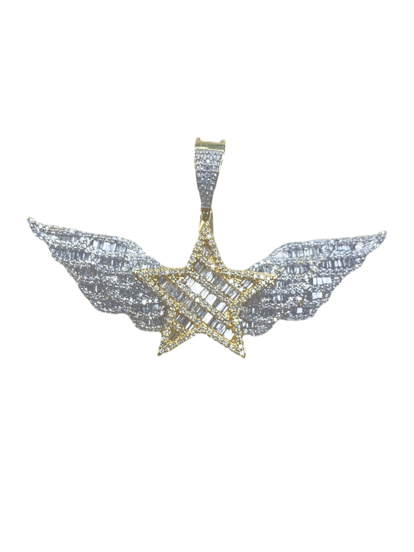 10K Yellow Gold Star Wings Pendant with 1.50Ct Diamonds