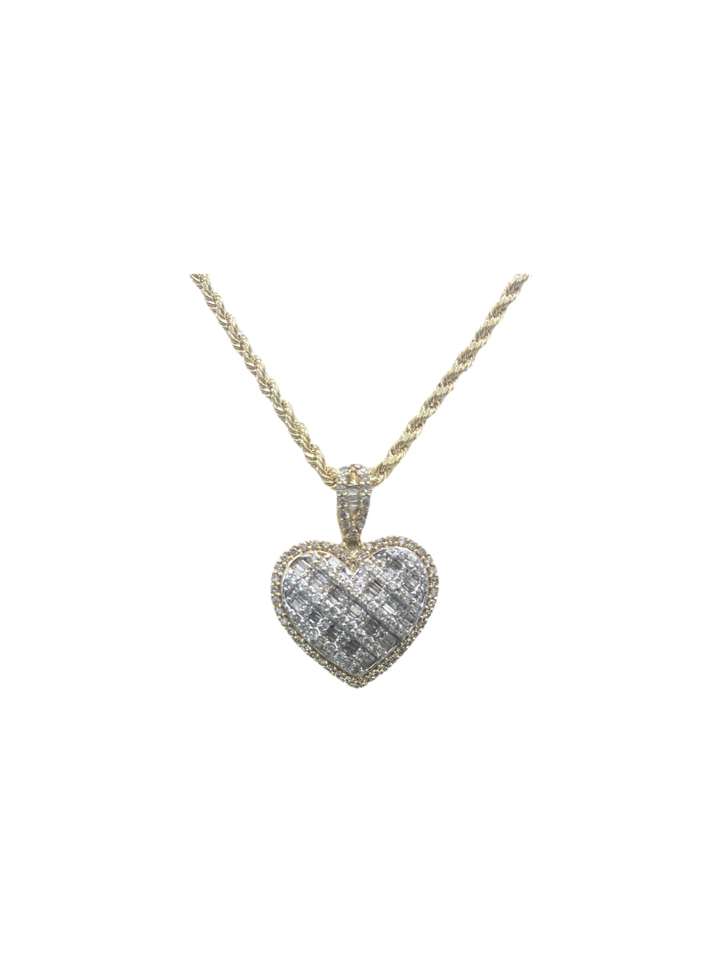 10K Yellow Gold “Heart Pendant” with 0.85Ct Diamonds and 10K Rope Chain