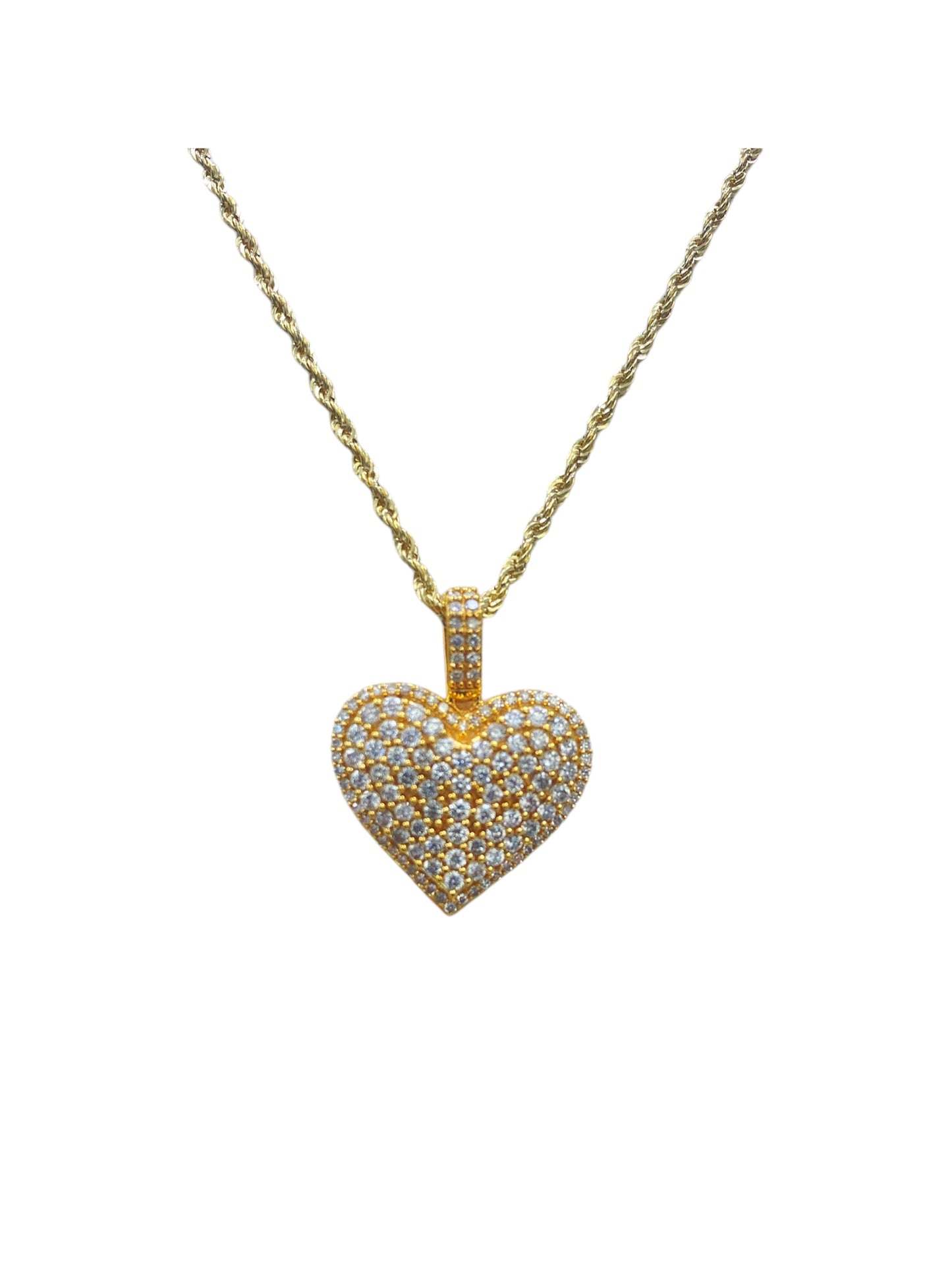 10K Yellow Gold “Heart Pendant” with 0.98Ct Diamonds with 10K Rope Chain