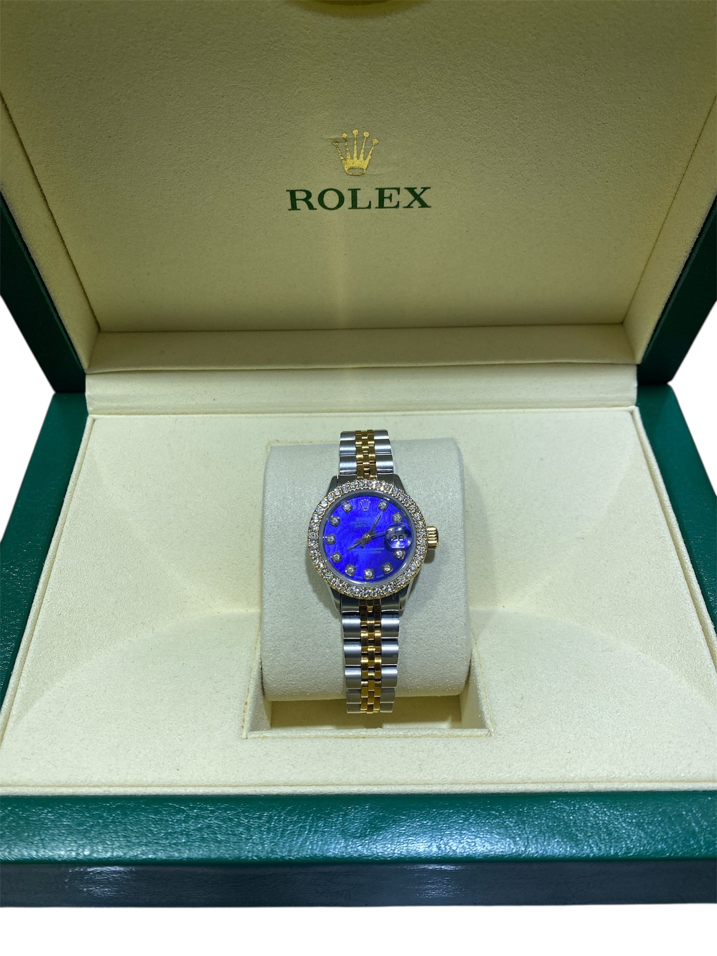 26MM DateJust Two Tone Blue Dial with Diamond Bezel