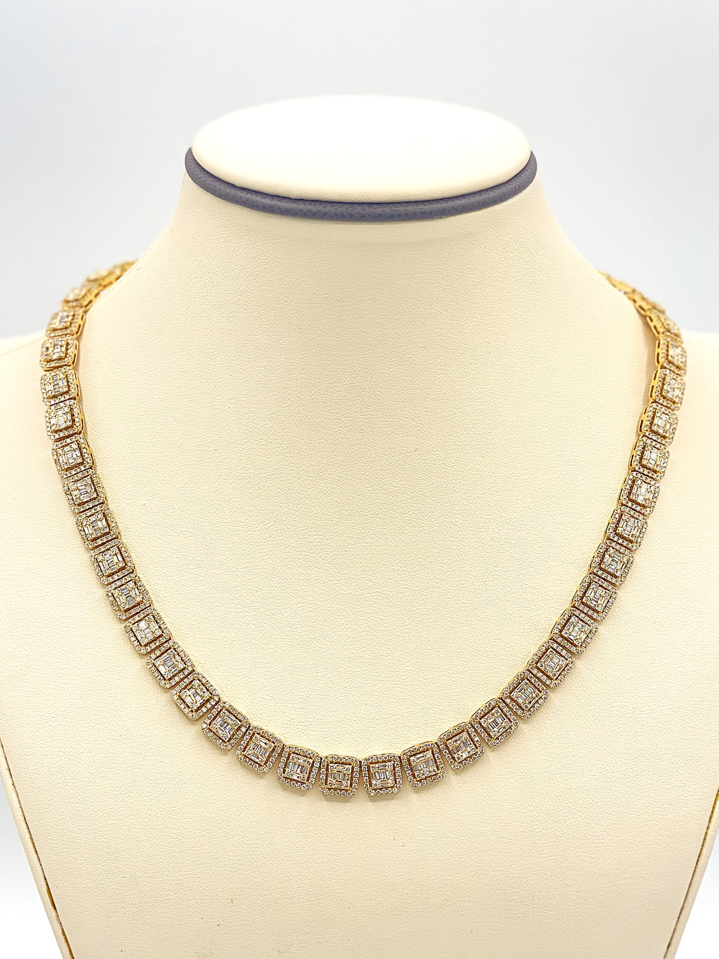 10K Yellow Gold Baguette Necklace 14.05CT Diamonds
