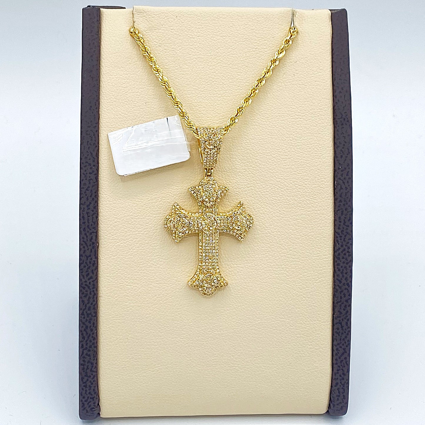 10K Yellow Gold "Cross with Flowers" Pendant 0.69CT Diamonds