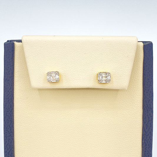10K Yellow Gold "Emerald Cluster" Earrings 0.15CT Diamonds