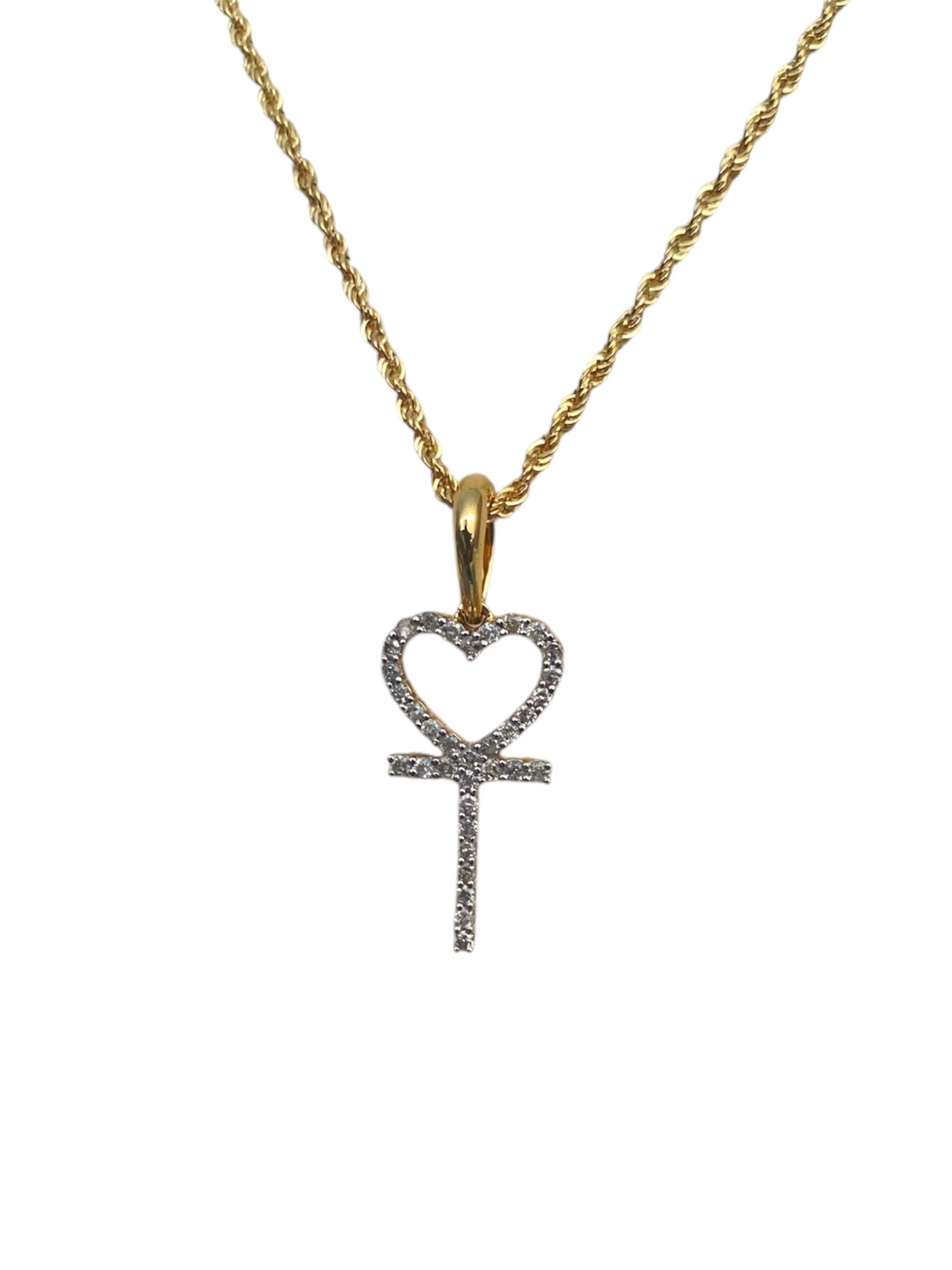 10K Yellow Gold “Heart Key Pendant” with 0.35Ct Diamonds and 10K Rope Chain.