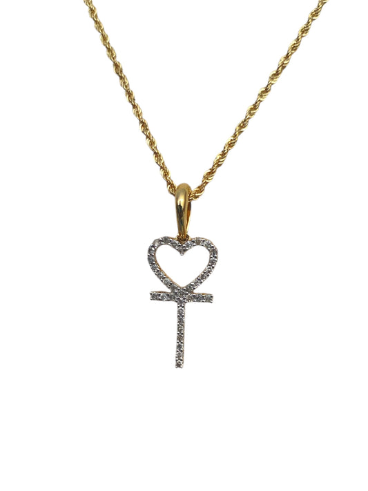 10K Yellow Gold “Heart Key Pendant” with 0.35Ct Diamonds and 10K Rope Chain.
