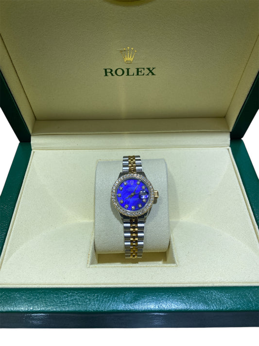 26MM DateJust Two Tone Blue Dial with Diamond Bezel