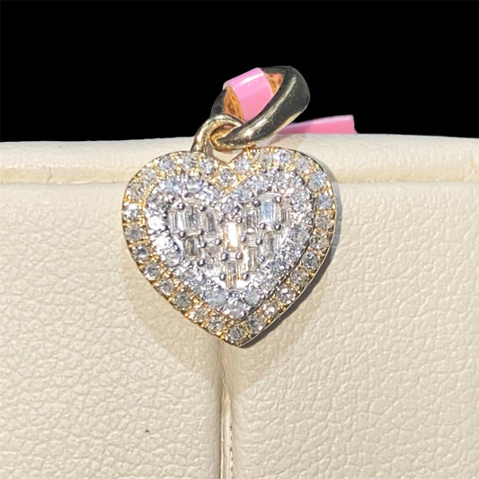 10K Yellow Gold Diamond Earrings “Heart” Pendant with 0.33CT.