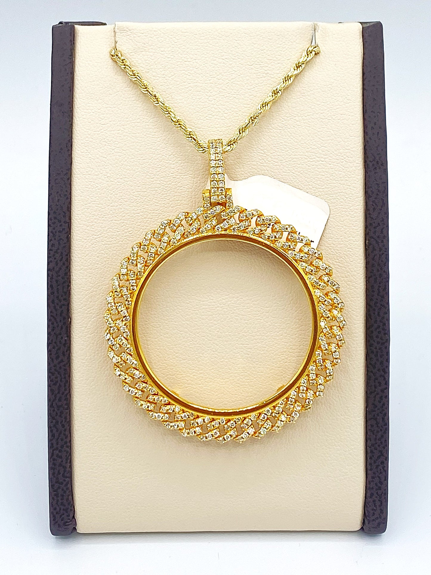 10K Yellow Gold Cuban "Memory" Pendant 2.10CT Diamonds