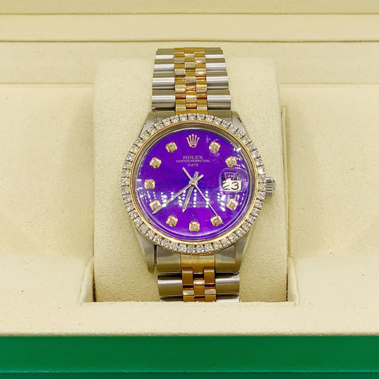 34MM Two Tone Jubilee Blue Rolex with Diamond Bezel