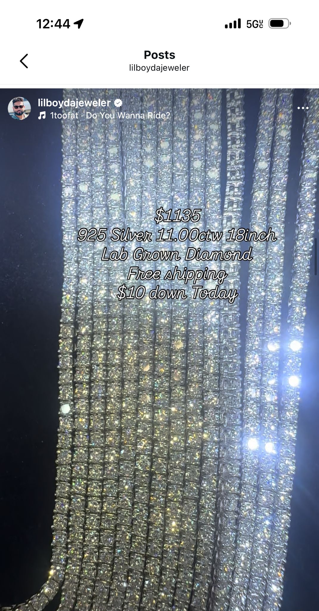 925 Silver 11.0CT Lab Diamond Chain