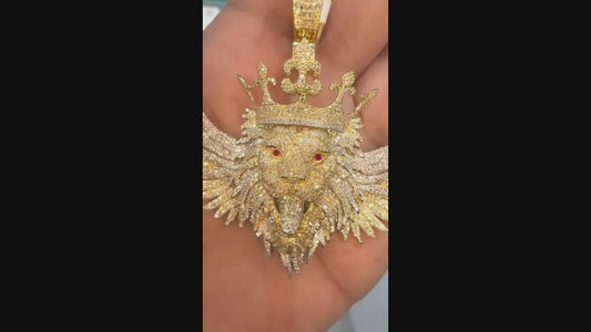 10K YG 4.10CT "Lions Head" Pendant with Diamonds and 10K Rope Chain