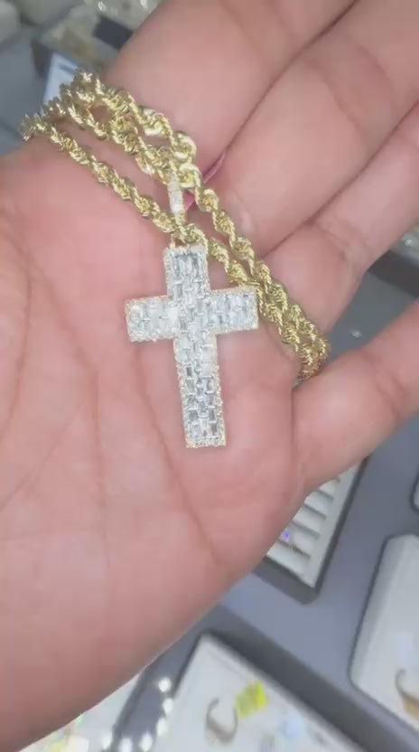 10K YG 1.15CT Diamond Cross with Rope Chain