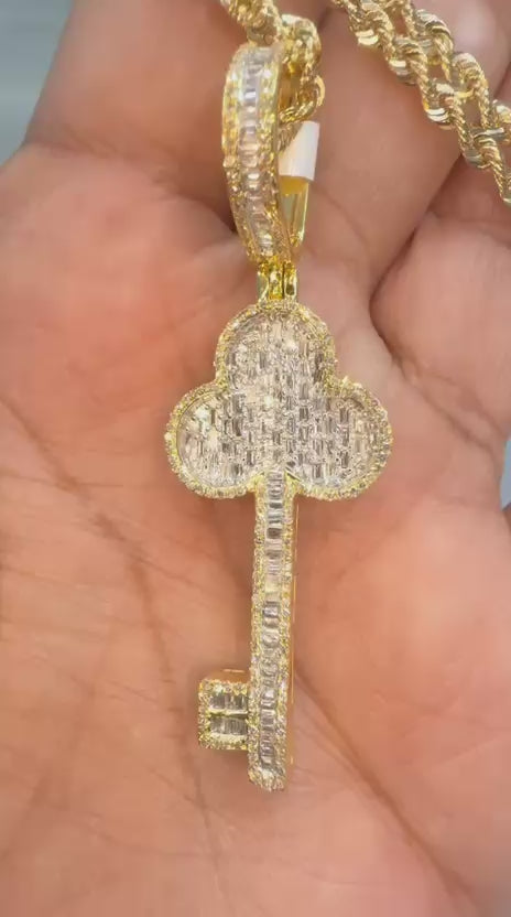10K Yellow Gold 1.15CT Diamond "Key" Pendant with 10K Rope Chain