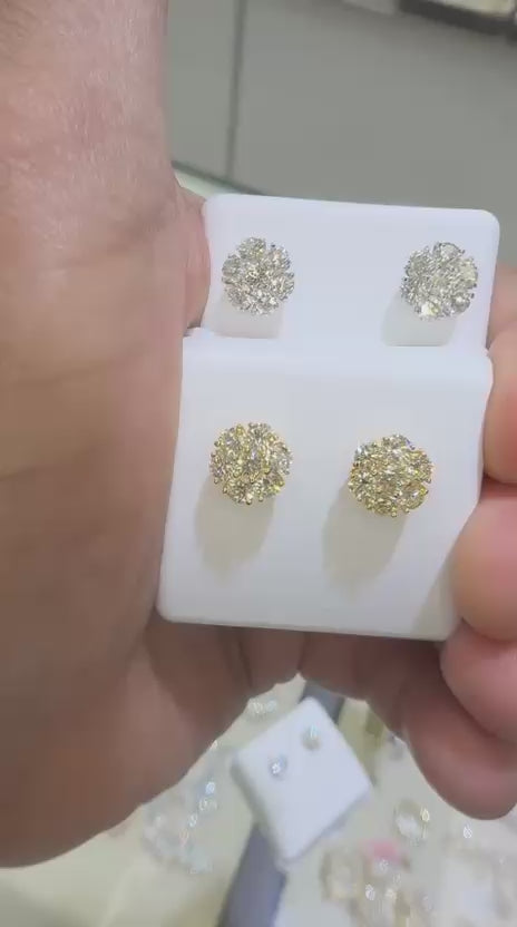 14K YG/WG 1.50CT Diamond Flower Earrings